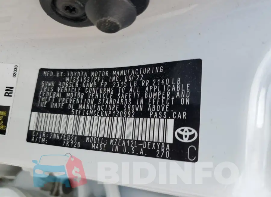 5YFT4MCE6NP130992 Photo# 12