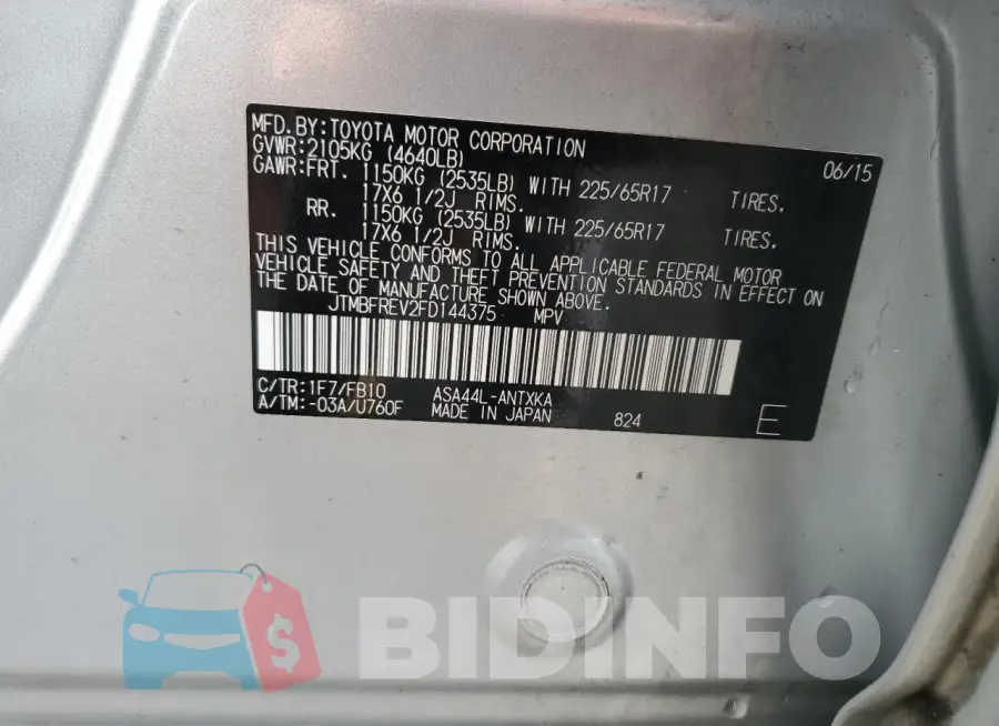 JTMBFREV2FD144375 Photo# 12