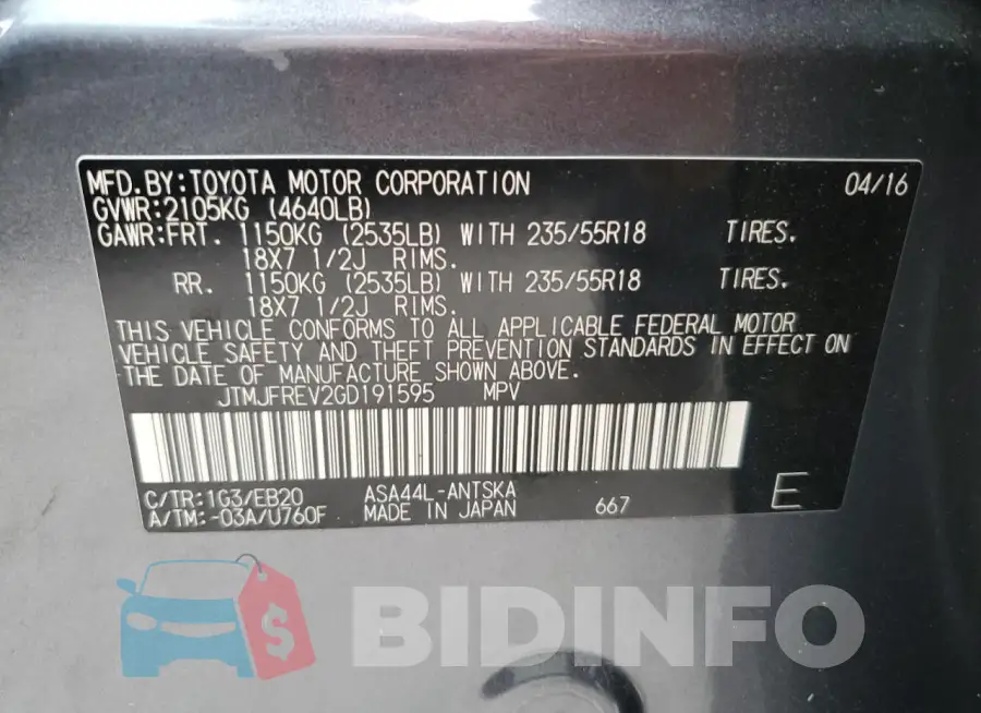 JTMJFREV2GD191595 Photo# 14