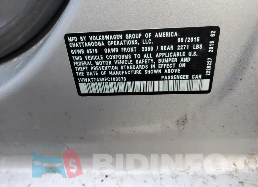 1VWAT7A39FC100373 Photo# 12