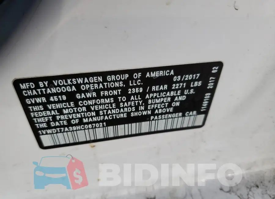 1VWDT7A39HC067021 Photo# 12
