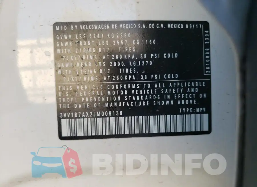 3VV1B7AX2JM009138 Photo# 13