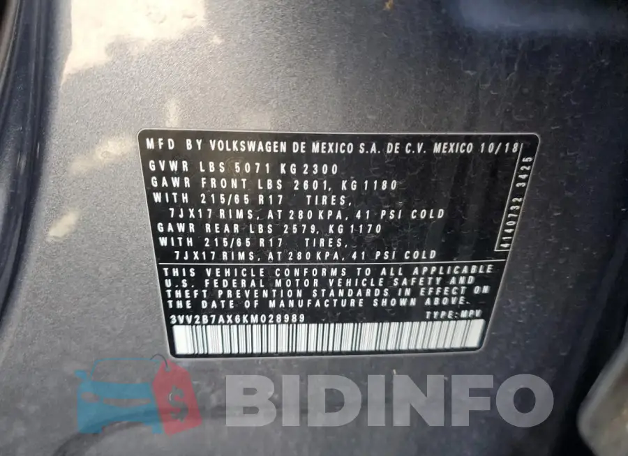 3VV2B7AX6KM028989 Photo# 13