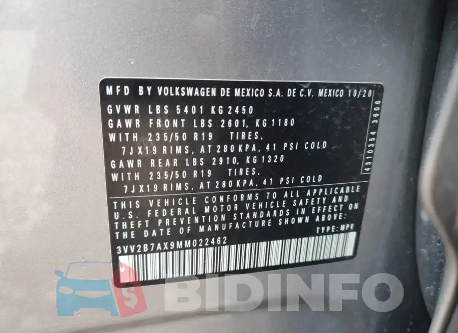 3VV2B7AX9MM022462 Photo# 13