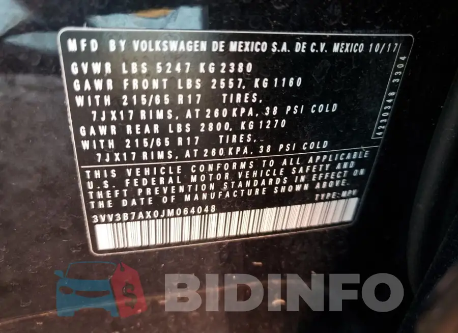 3VV3B7AX0JM064048 Photo# 13