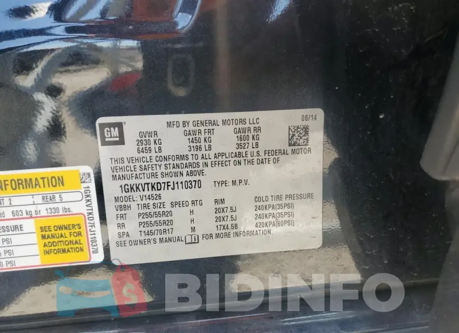 1GKKVTKD7FJ110370 Photo# 13