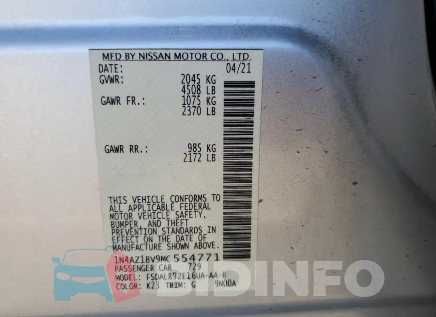1N4AZ1BV9MC554771 Photo# 12