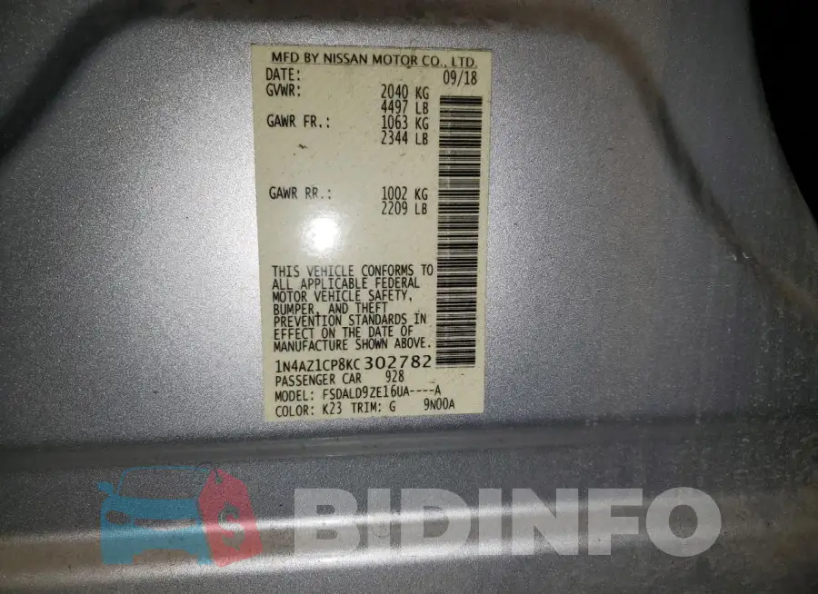 1N4AZ1CP8KC302782 Photo# 12