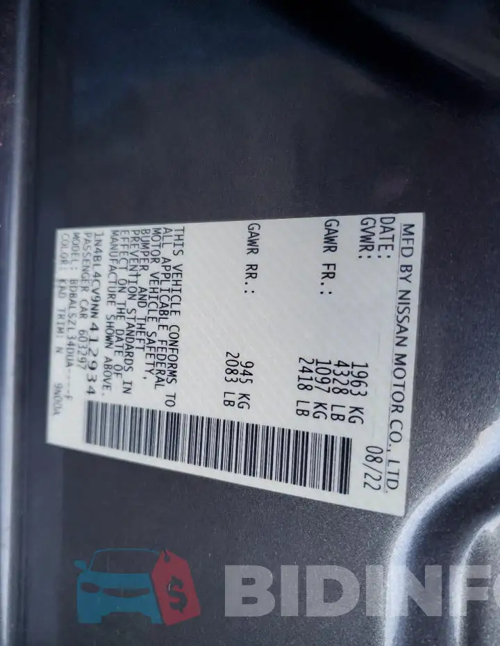 1N4BL4CV9NN412934 Photo# 13