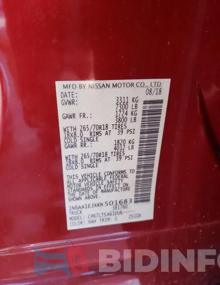 1N6AA1EJXKN501683 Photo# 12