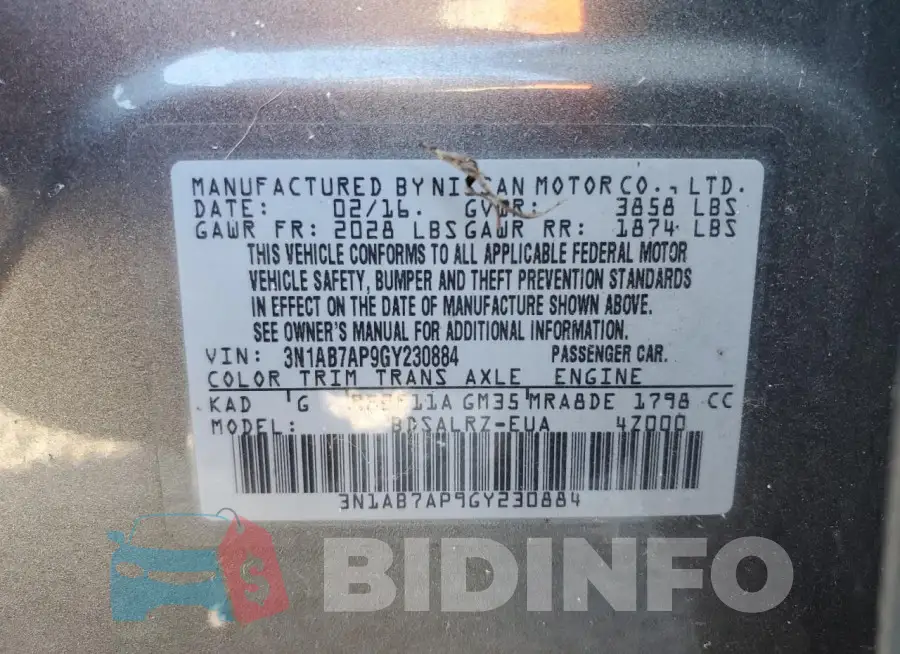 3N1AB7AP9GY230884 Photo# 13