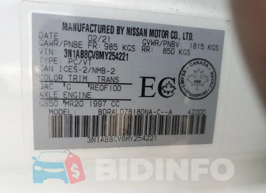 3N1AB8CV8MY254221 Photo# 12