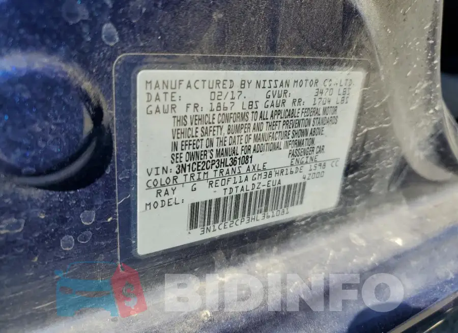 3N1CE2CP3HL361081 Photo# 12