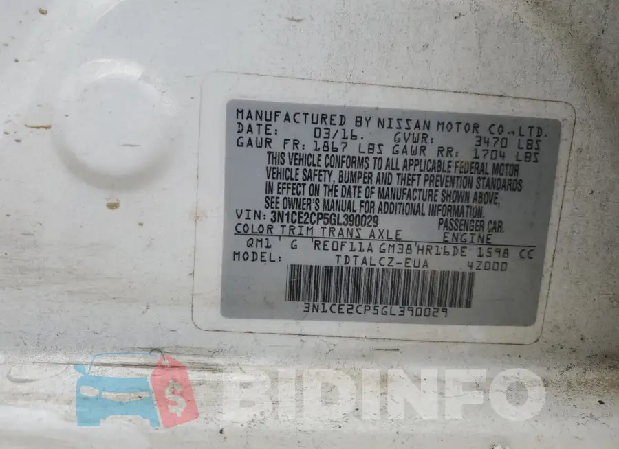 3N1CE2CP5GL390029 Photo# 12