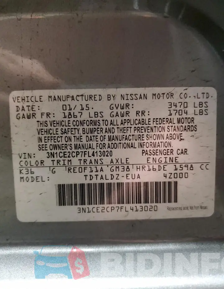 3N1CE2CP7FL413020 Photo# 14