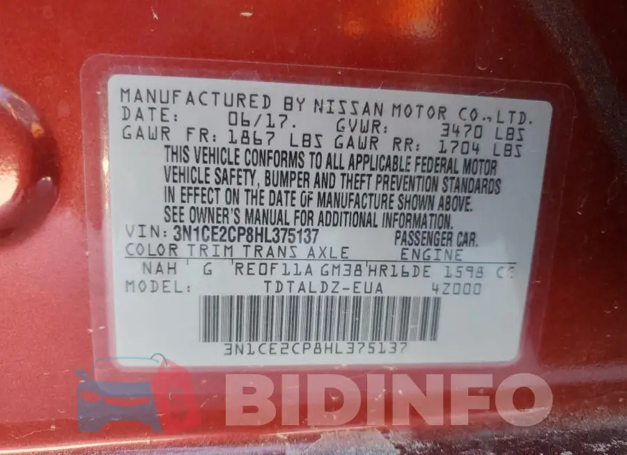 3N1CE2CP8HL375137 Photo# 13