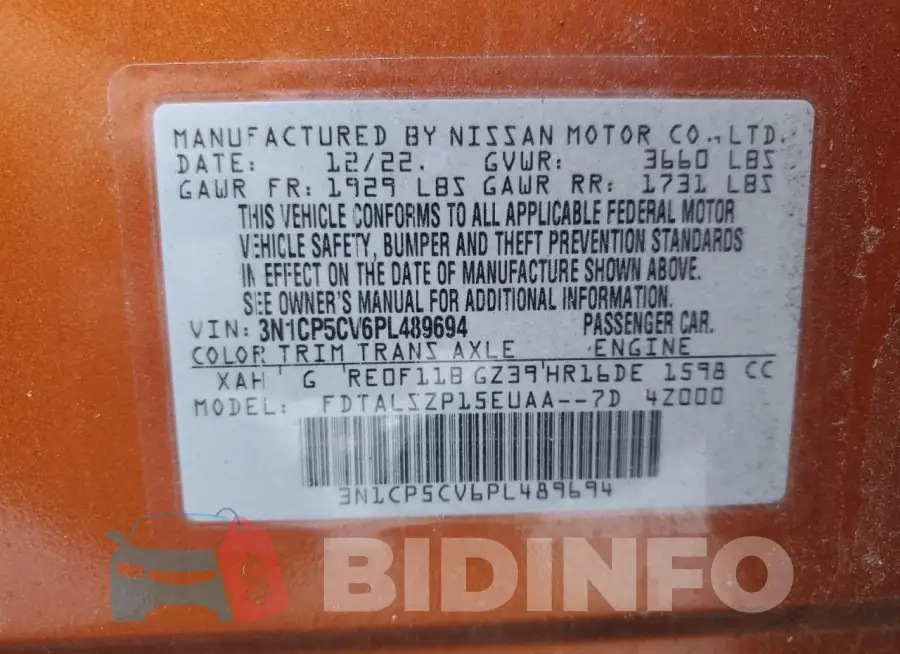 3N1CP5CV6PL489694 Photo# 14
