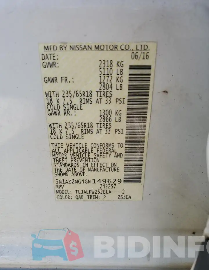 5N1AZ2MG4GN149629 Photo# 14