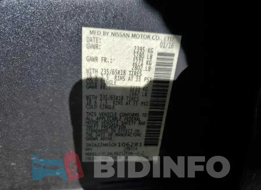 5N1AZ2MH5GN106281 Photo# 13