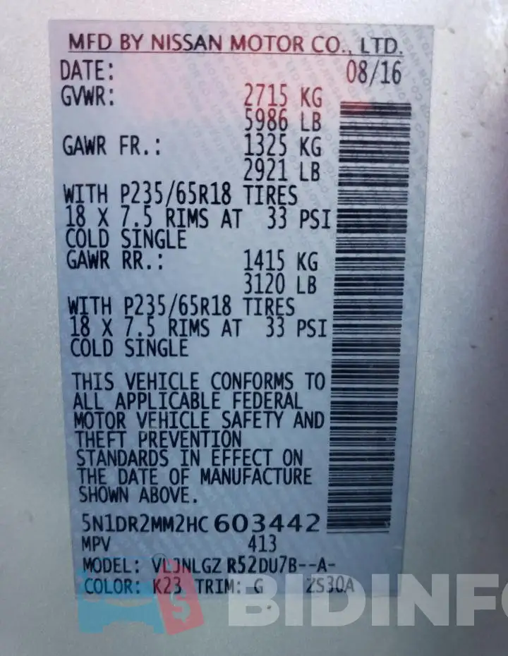5N1DR2MM2HC603442 Photo# 14