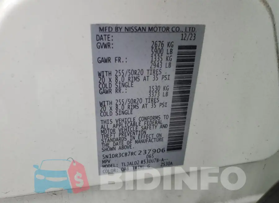 5N1DR3CB7RC237906 Photo# 13