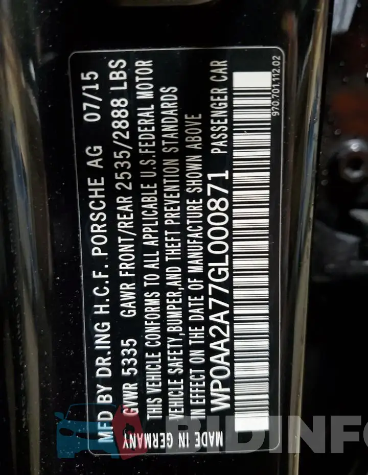 WP0AA2A77GL000871 Photo# 12