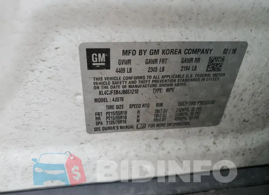KL4CJFSB4JB651210 Photo# 13