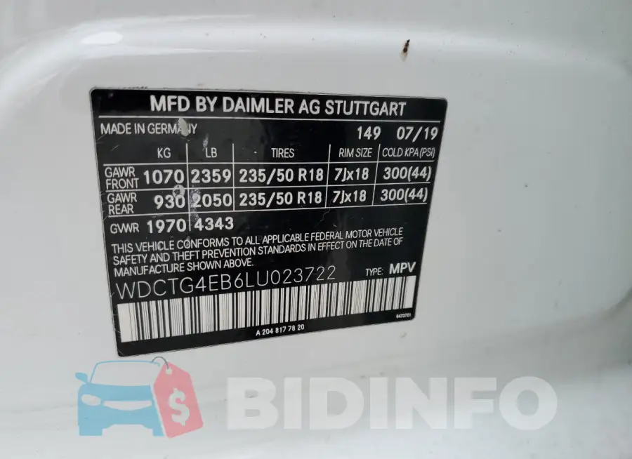 WDCTG4EB6LU023722 Photo# 12