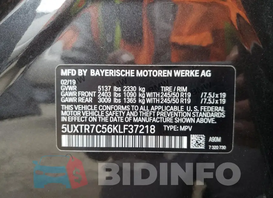 5UXTR7C56KLF37218 Photo# 13