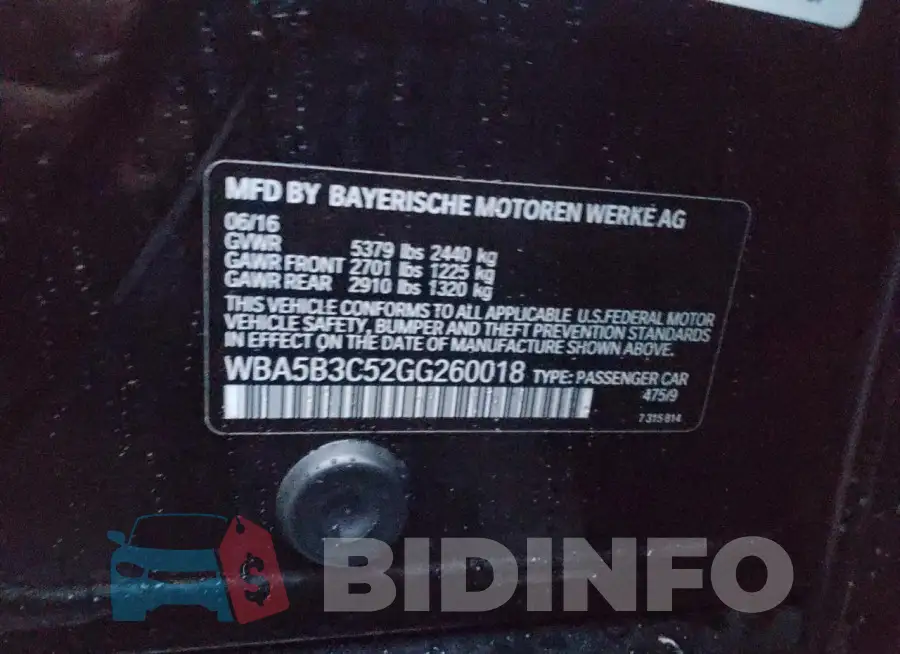 WBA5B3C52GG260018 Photo# 13