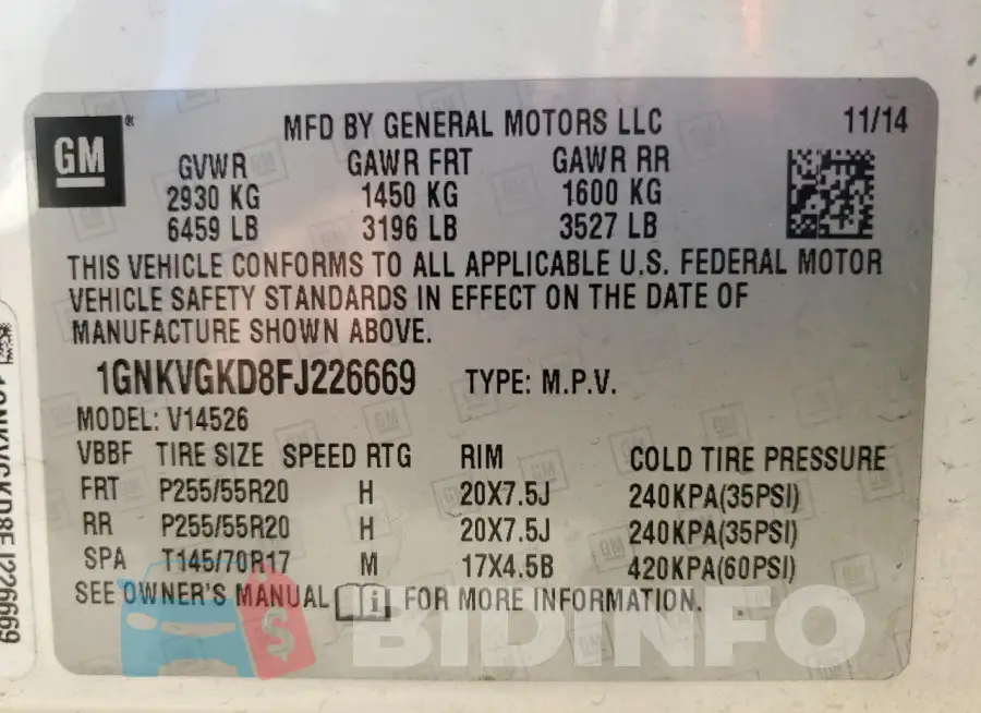 1GNKVGKD8FJ226669 Photo# 13