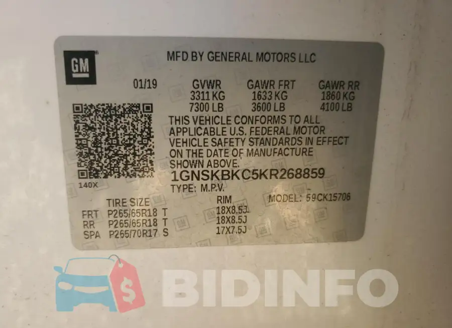 1GNSKBKC5KR268859 Photo# 14