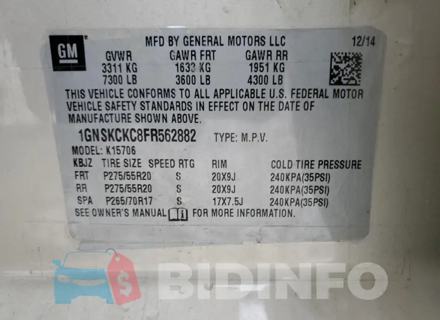 1GNSKCKC8FR562882 Photo# 13