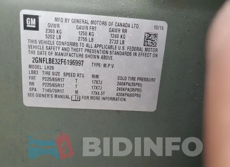 2GNFLBE32F6196997 Photo# 13