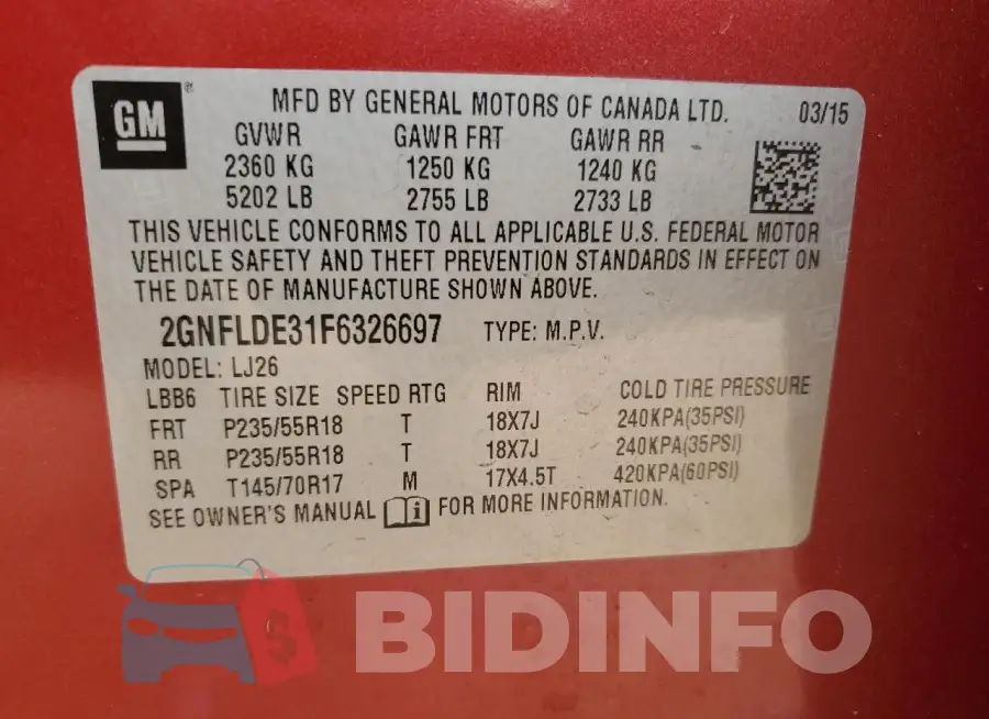 2GNFLDE31F6326697 Photo# 13