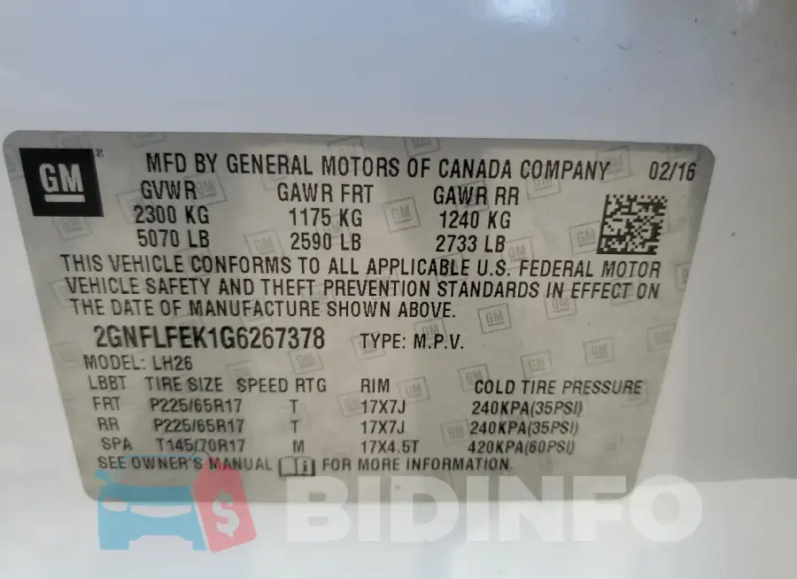 2GNFLFEK1G6267378 Photo# 14