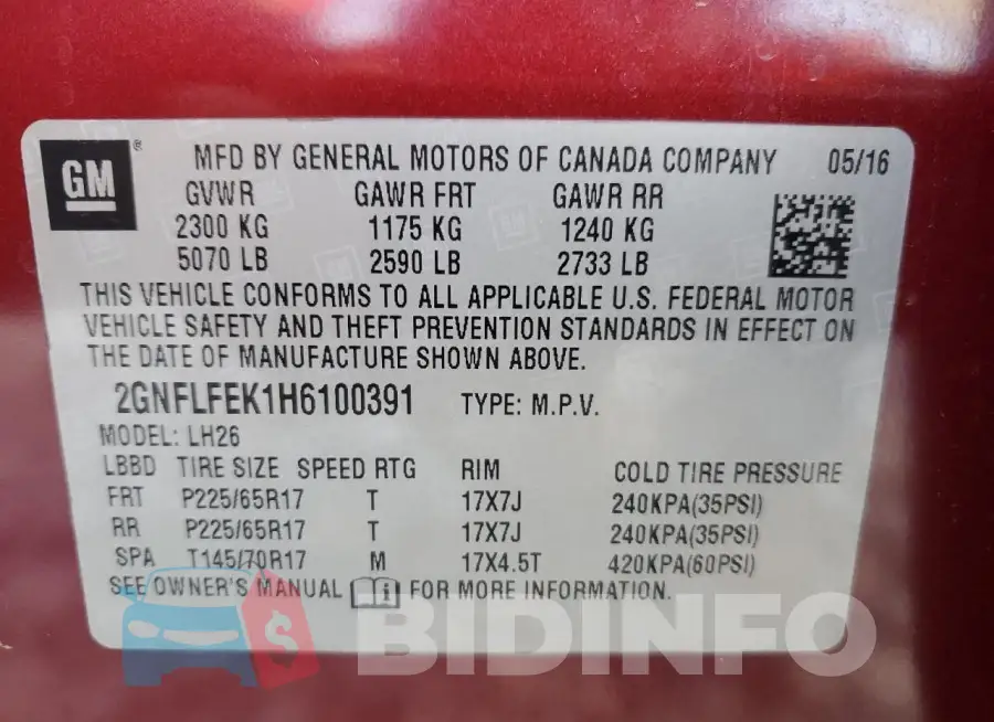 2GNFLFEK1H6100391 Photo# 14