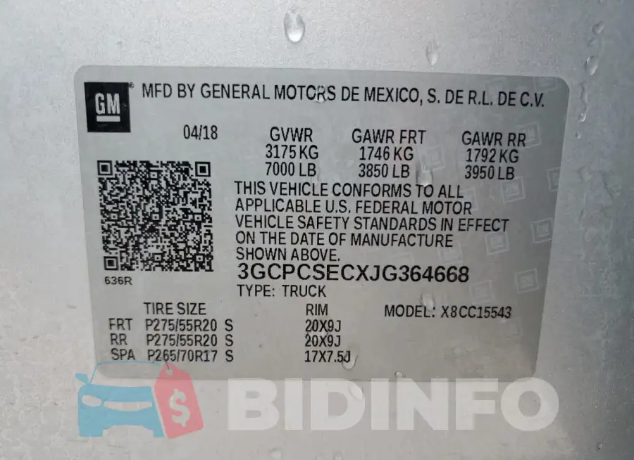 3GCPCSECXJG364668 Photo# 12