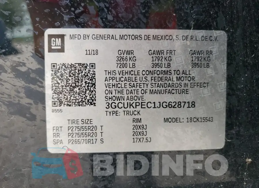 3GCUKPEC1JG628718 Photo# 12