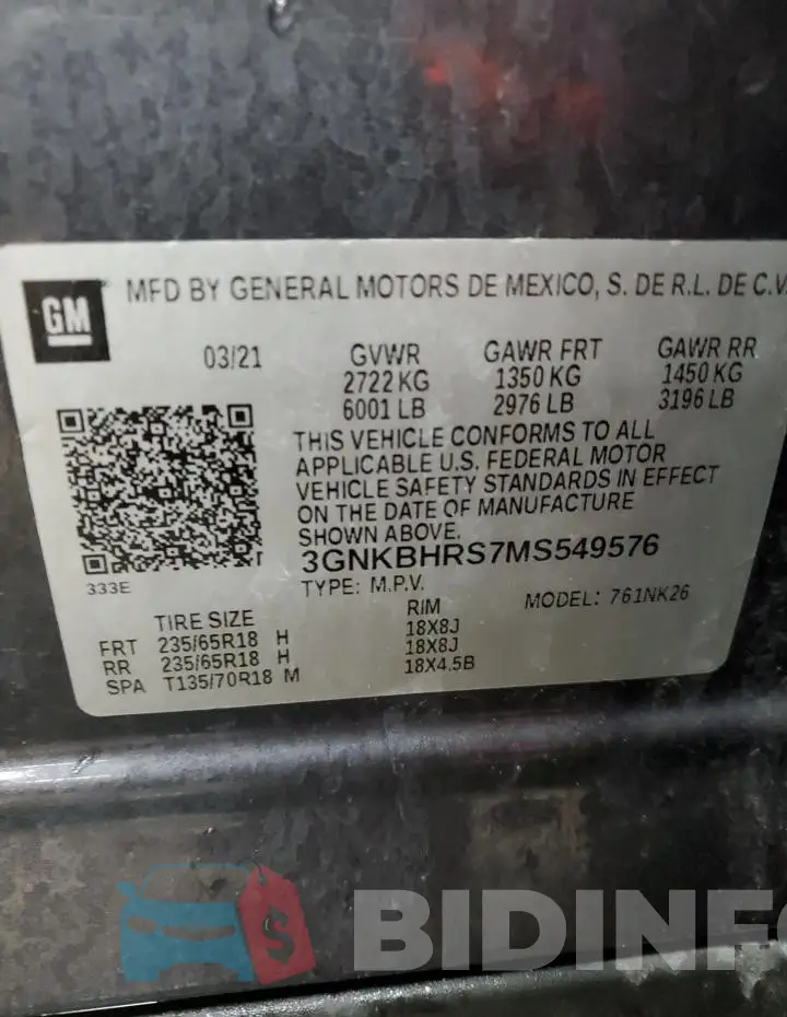 3GNKBHRS7MS549576 Photo# 14