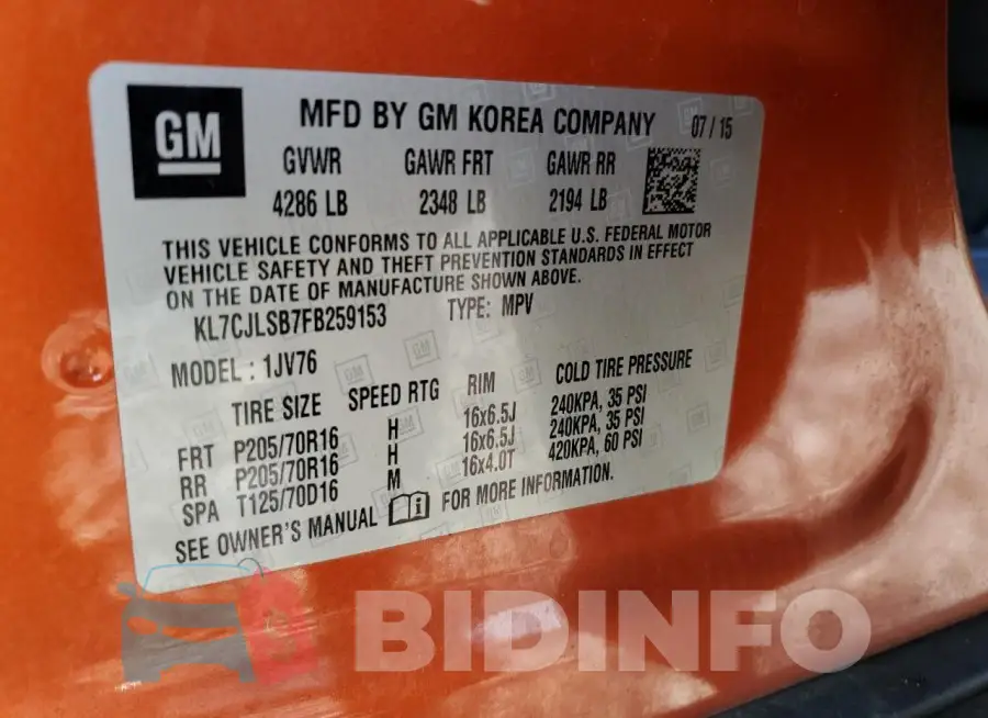 KL7CJLSB7FB259153 Photo# 13