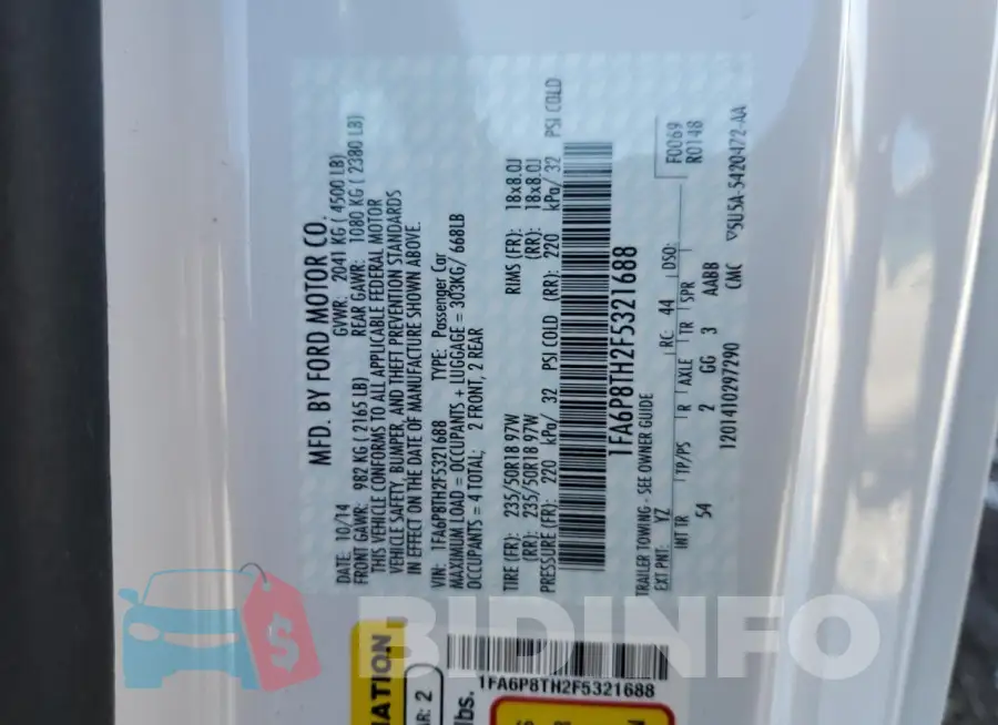 1FA6P8TH2F5321688 Photo# 12