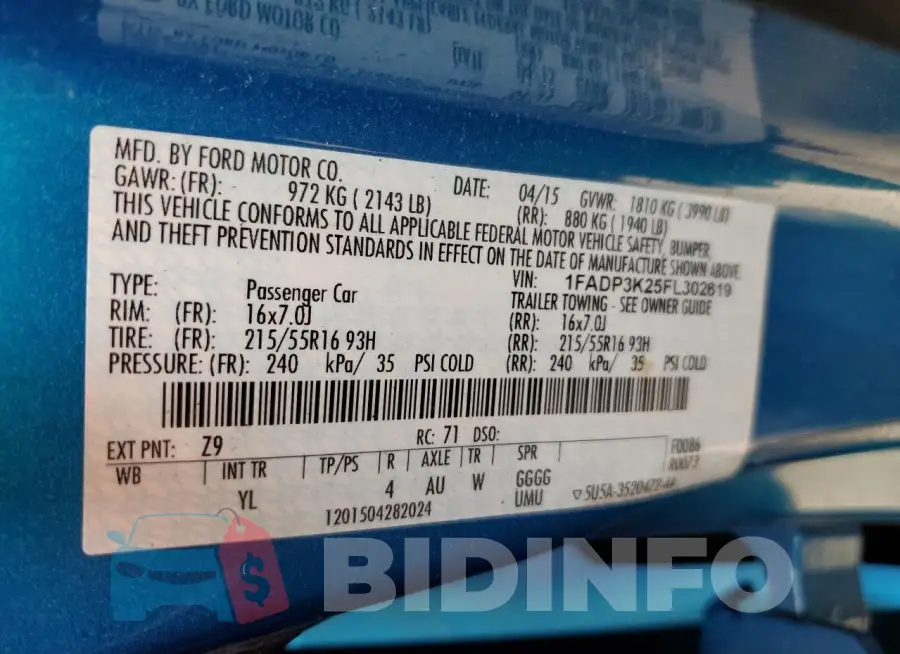 1FADP3K25FL302619 Photo# 13