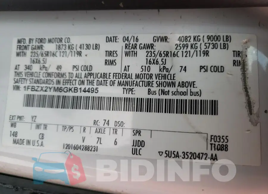 1FBZX2YM6GKB14495 Photo# 13