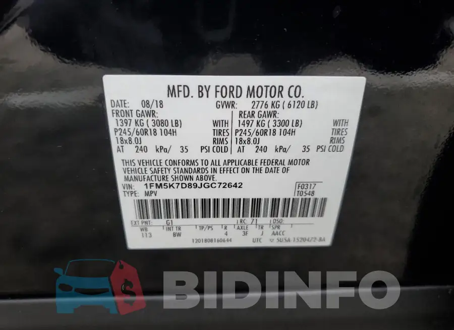 1FM5K7D89JGC72642 Photo# 13