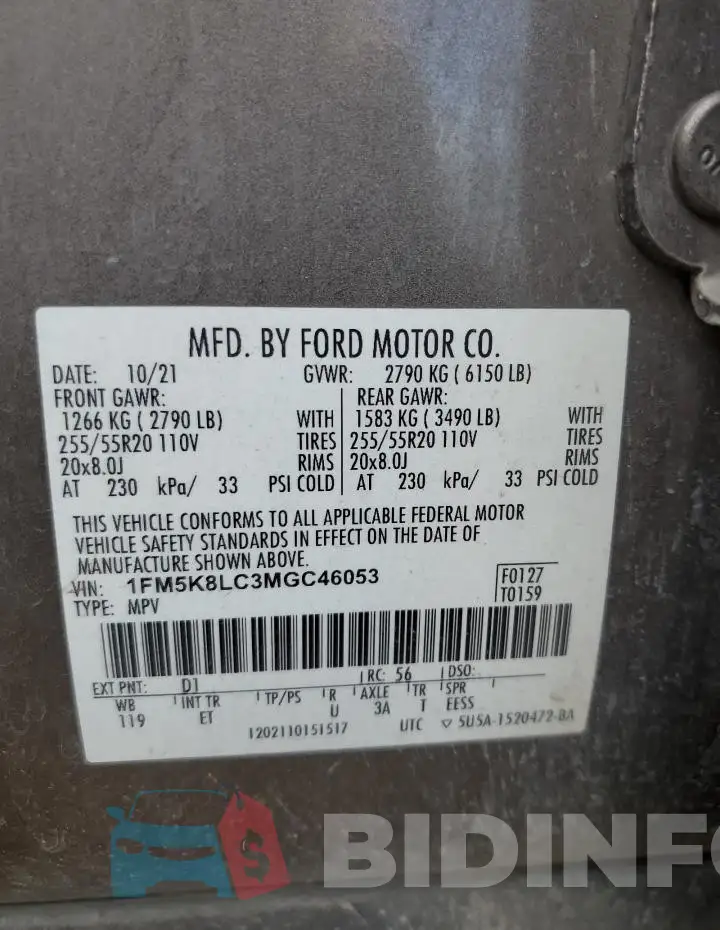 1FM5K8LC3MGC46053 Photo# 13