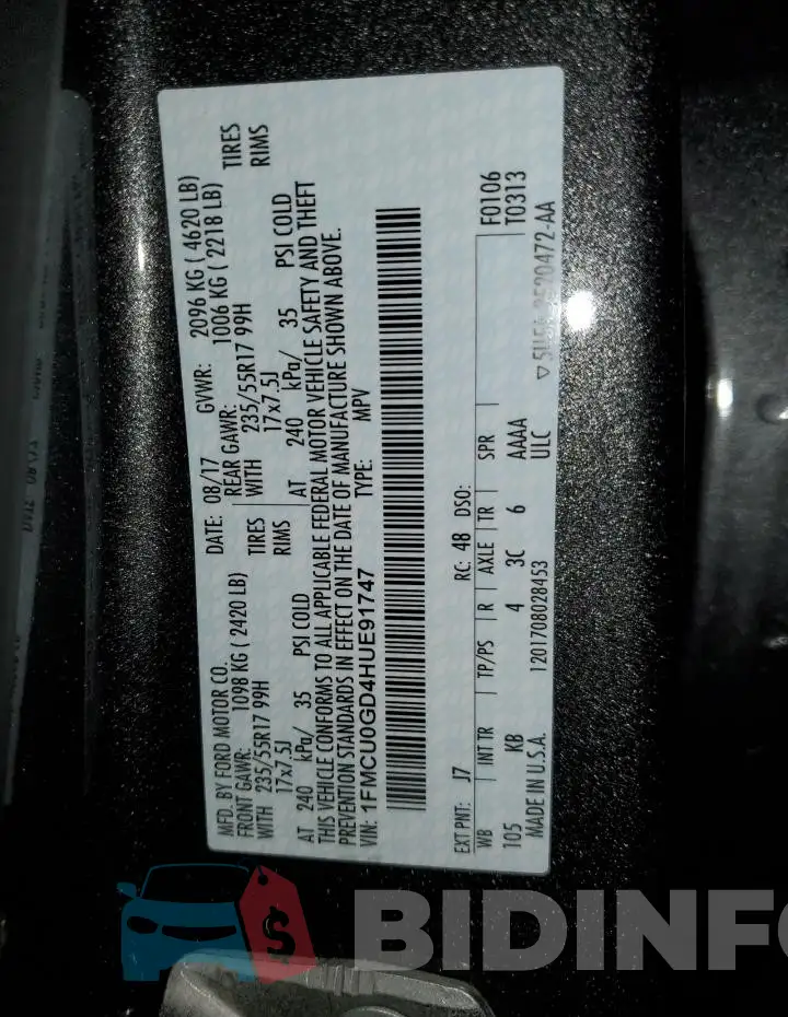 1FMCU0GD4HUE91747 Photo# 13