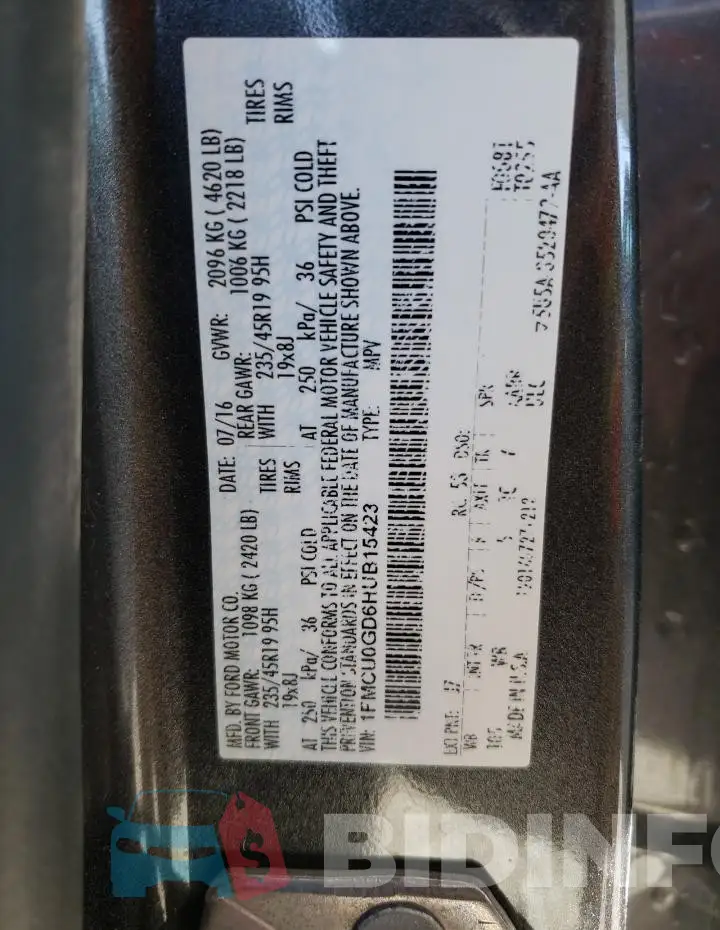 1FMCU0GD6HUB15423 Photo# 14