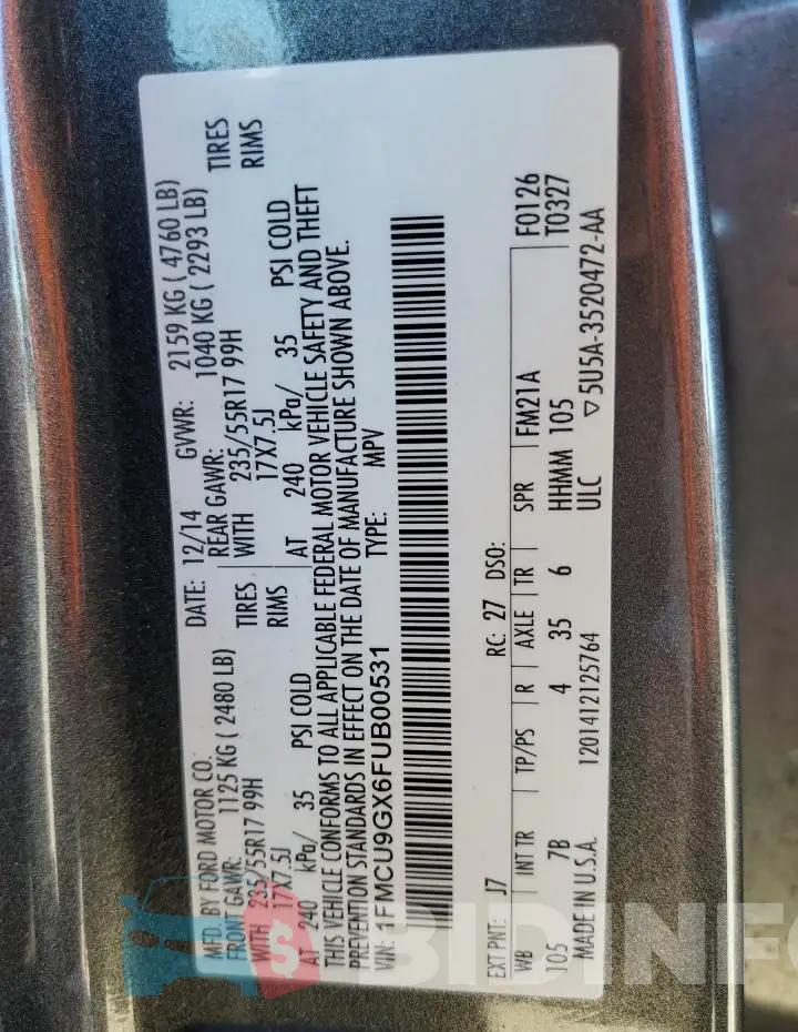 1FMCU9GX6FUB00531 Photo# 13