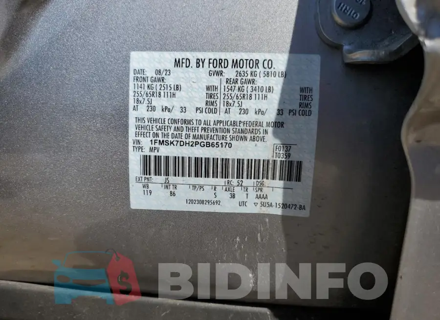 1FMSK7DH2PGB65170 Photo# 13